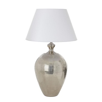Duża lampa stołowa Accerra waza srebrna z abażurem